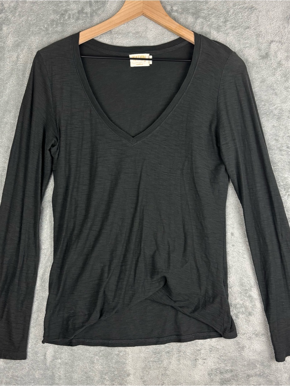 Nation LTD Shirt Women Small Gray Burnout Deep V-Neck Tucked Hem Whimsigoth